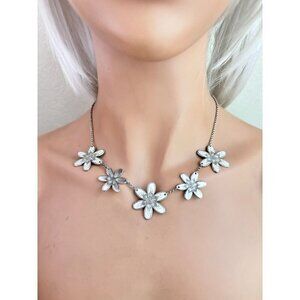 BRIGHTON Dazzle Bloom Flower Necklace w/Crystals 15/17in ~ Silver Tone
